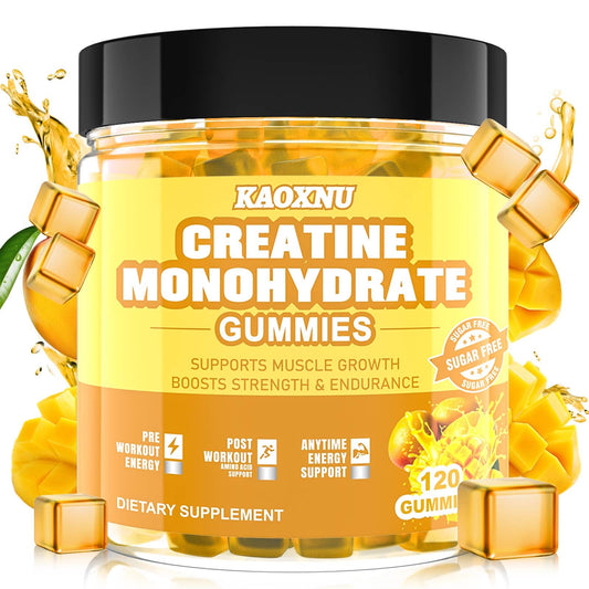KAOXNU Creatine Monohydrate Gummies bottle display for convenient energy, endurance, and recovery support