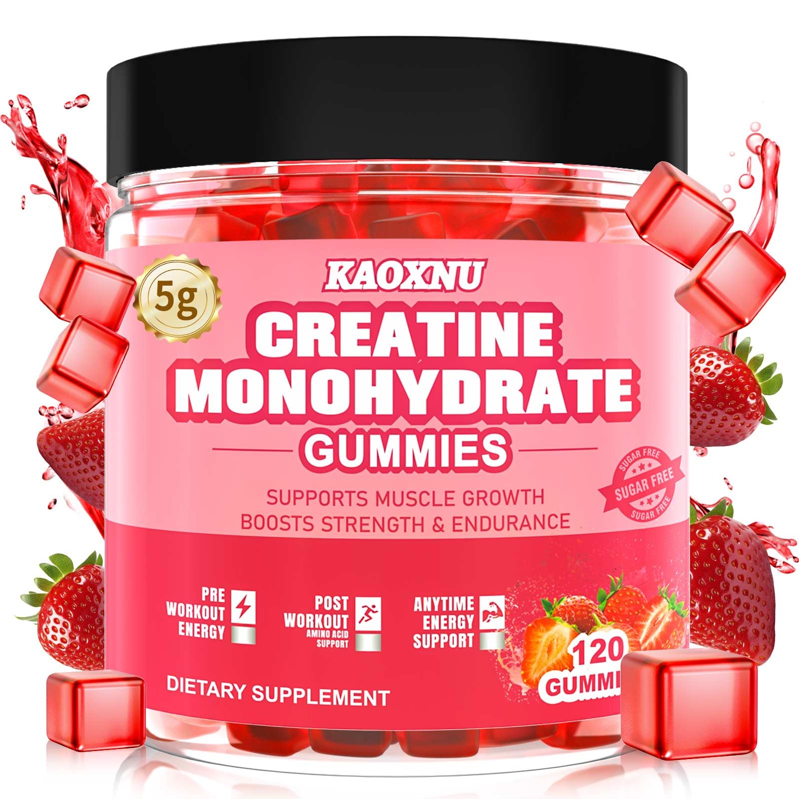 KAOXNU Creatine Monohydrate Gummies bottle for convenient daily performance support