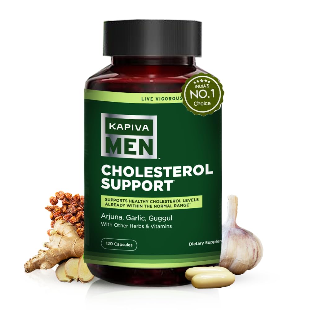 Kapiva Cholesterol lowering bottle front showing heart health focus.