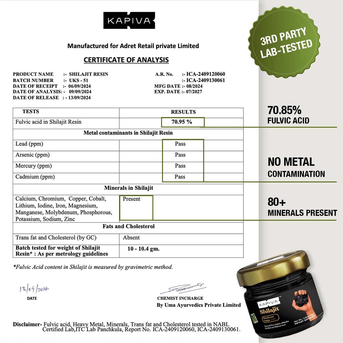 Kapiva Shilajit resin's dark, glossy appearance signaling fulvic-rich content.