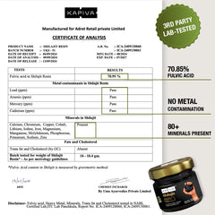 Kapiva Shilajit resin's dark, glossy appearance signaling fulvic-rich content.