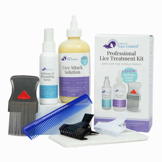 Kapow all-in-one head lice treatment kit shampoo bottle close-up for quick removal.