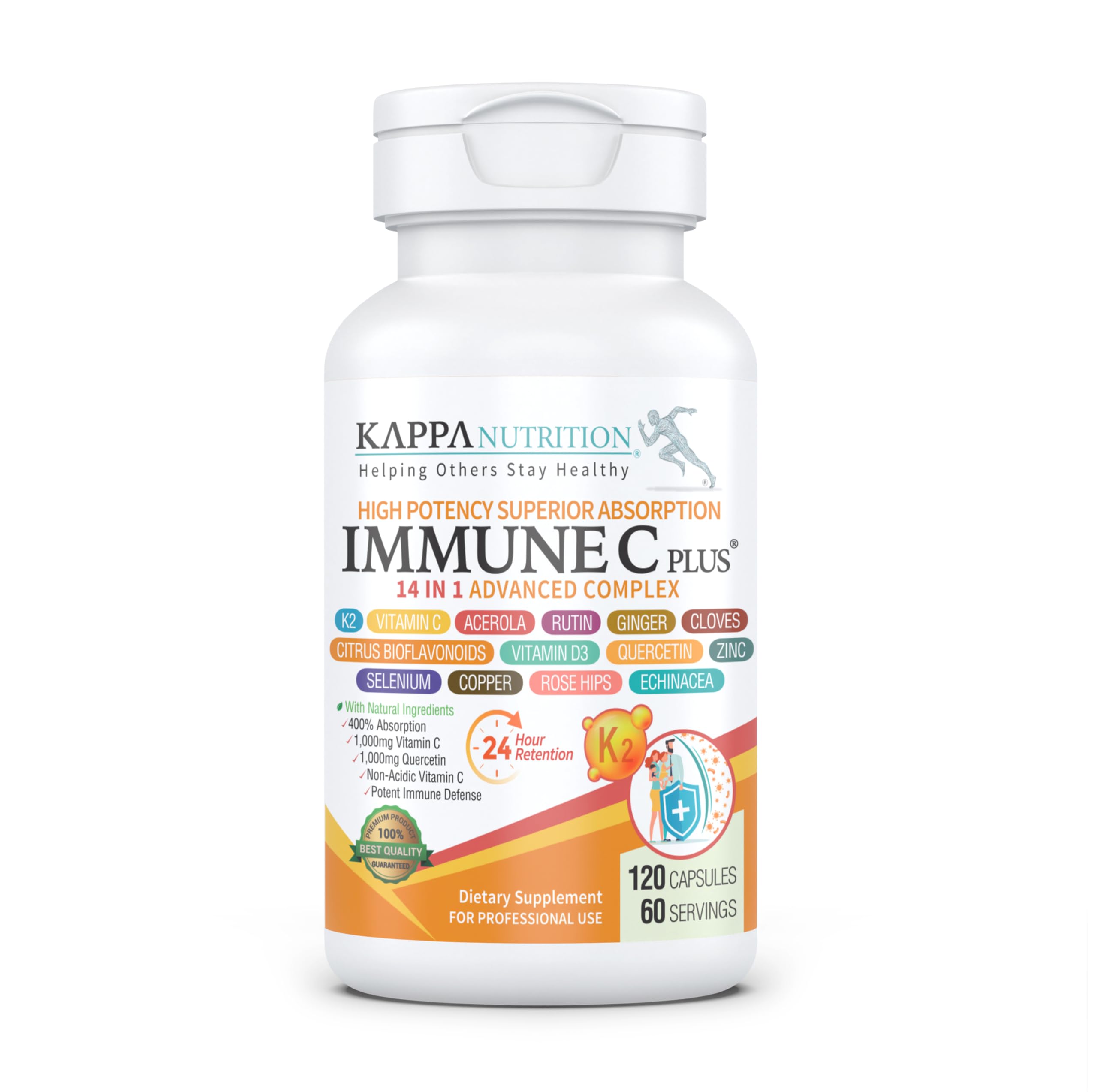 KAPPA NUTRITION Immune C Plus bottle label highlighting 14-in-1 immune support