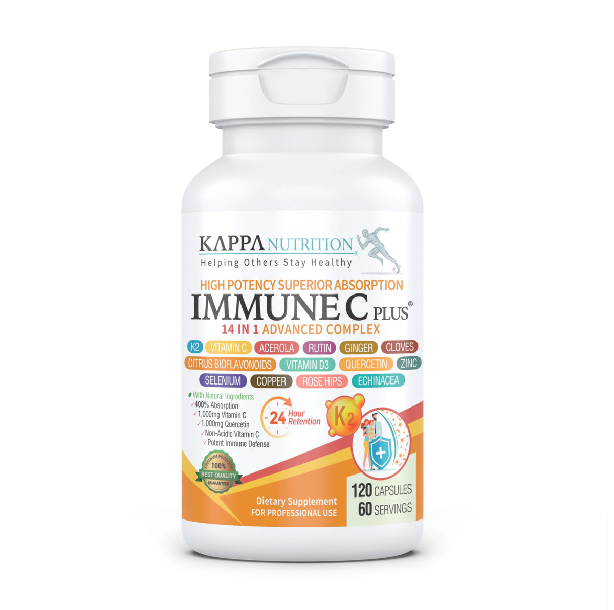 KAPPA NUTRITION Immune C Plus bottle label highlighting 14-in-1 immune support