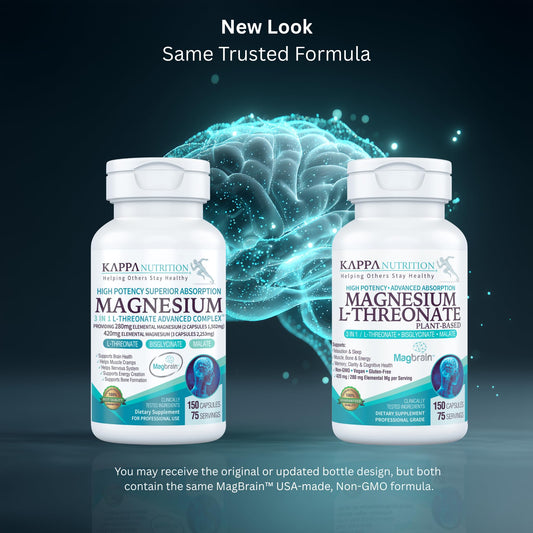 Kappa Nutrition MagBrain capsules close-up for sleep-friendly magnesium.