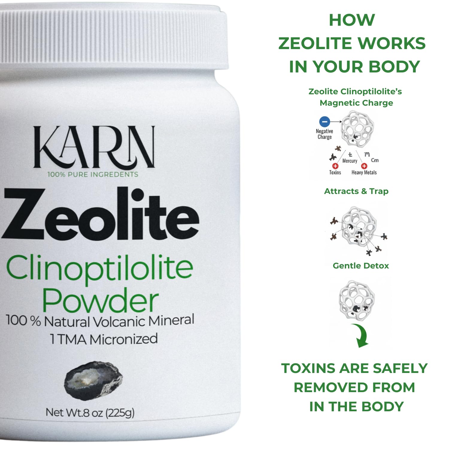 KARN Zeolite Powder ready for convenient daily mixing and use