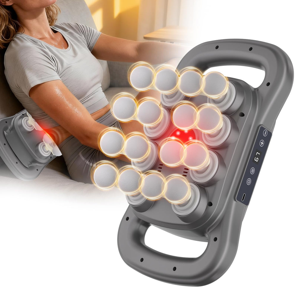 Karrong 16-head massage gun shows broad coverage for large muscle groups and knots relief