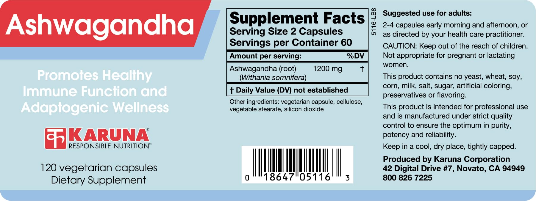Karuna Ashwagandha capsules close-up highlighting purity and controlled dosage.