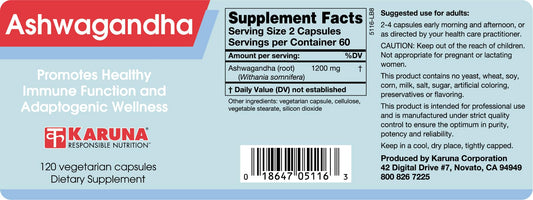 Karuna Ashwagandha capsules close-up highlighting purity and controlled dosage.
