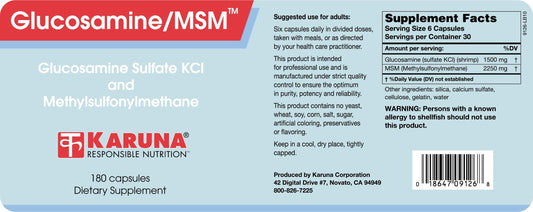 Karuna Glucosamine/MSM 180 capsules close-up for daily joint support