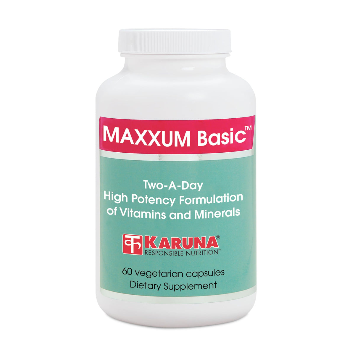 Karuna MAXXUM Basic bottle front view showing complete daily nutrition.