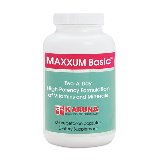 Karuna MAXXUM Basic bottle front view showing complete daily nutrition.