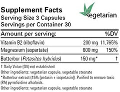 Karuna MigraMAXX capsules close-up highlighting PA-free butterbur for neurological balance.