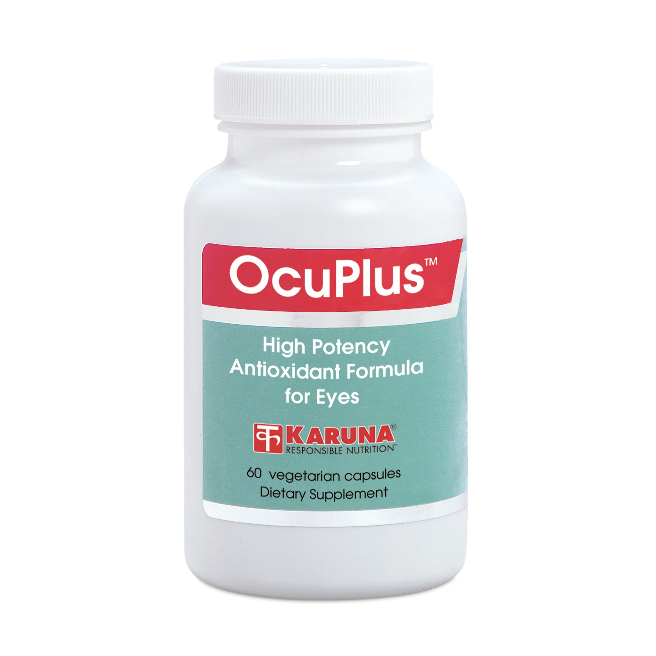 Karuna OcuPlus bottle front highlighting packaging for daily eye health support.