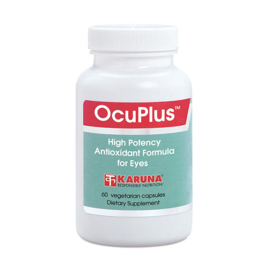 Karuna OcuPlus bottle front highlighting packaging for daily eye health support.