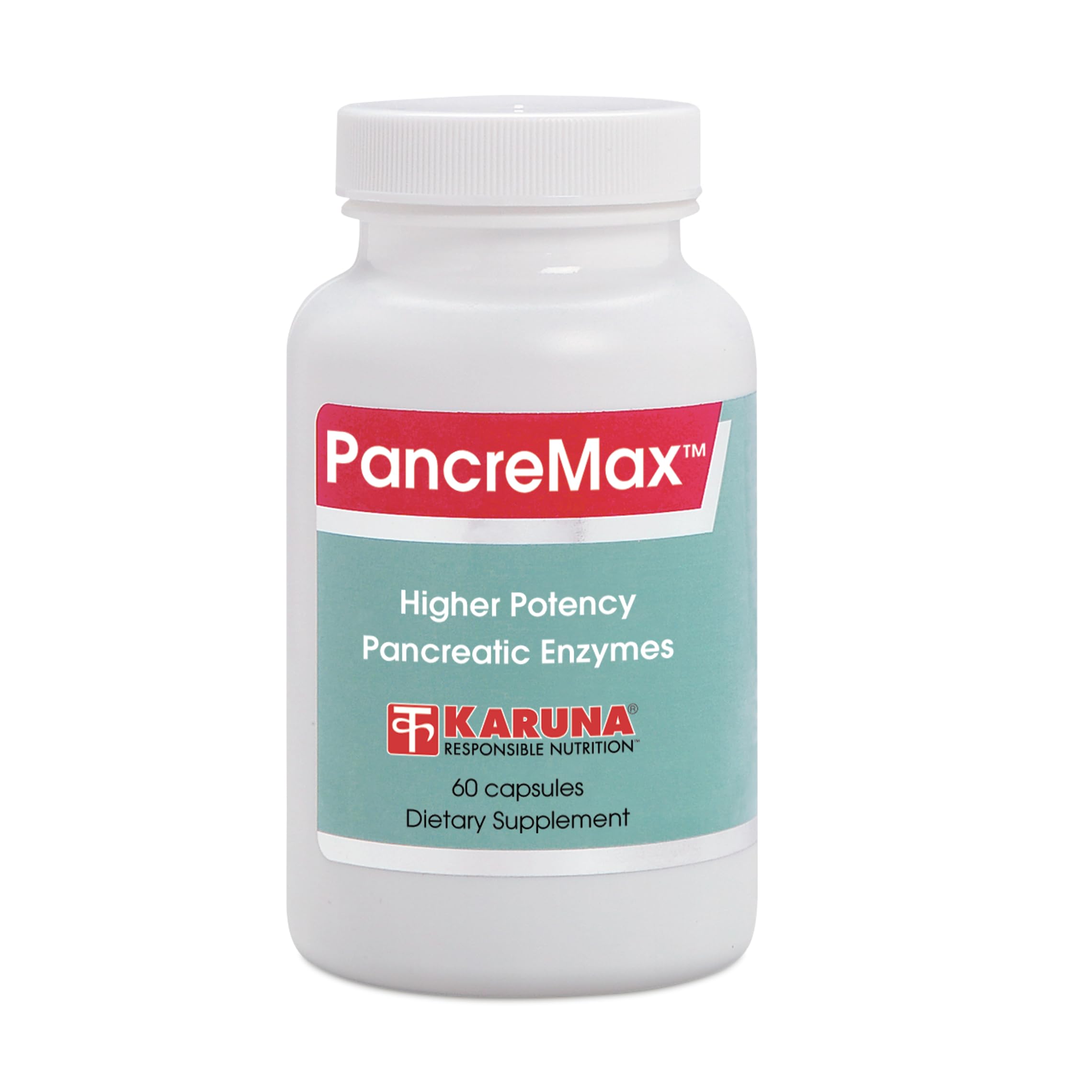 Karuna PancreMax 60C bottle label showing high-potency digestive enzymes