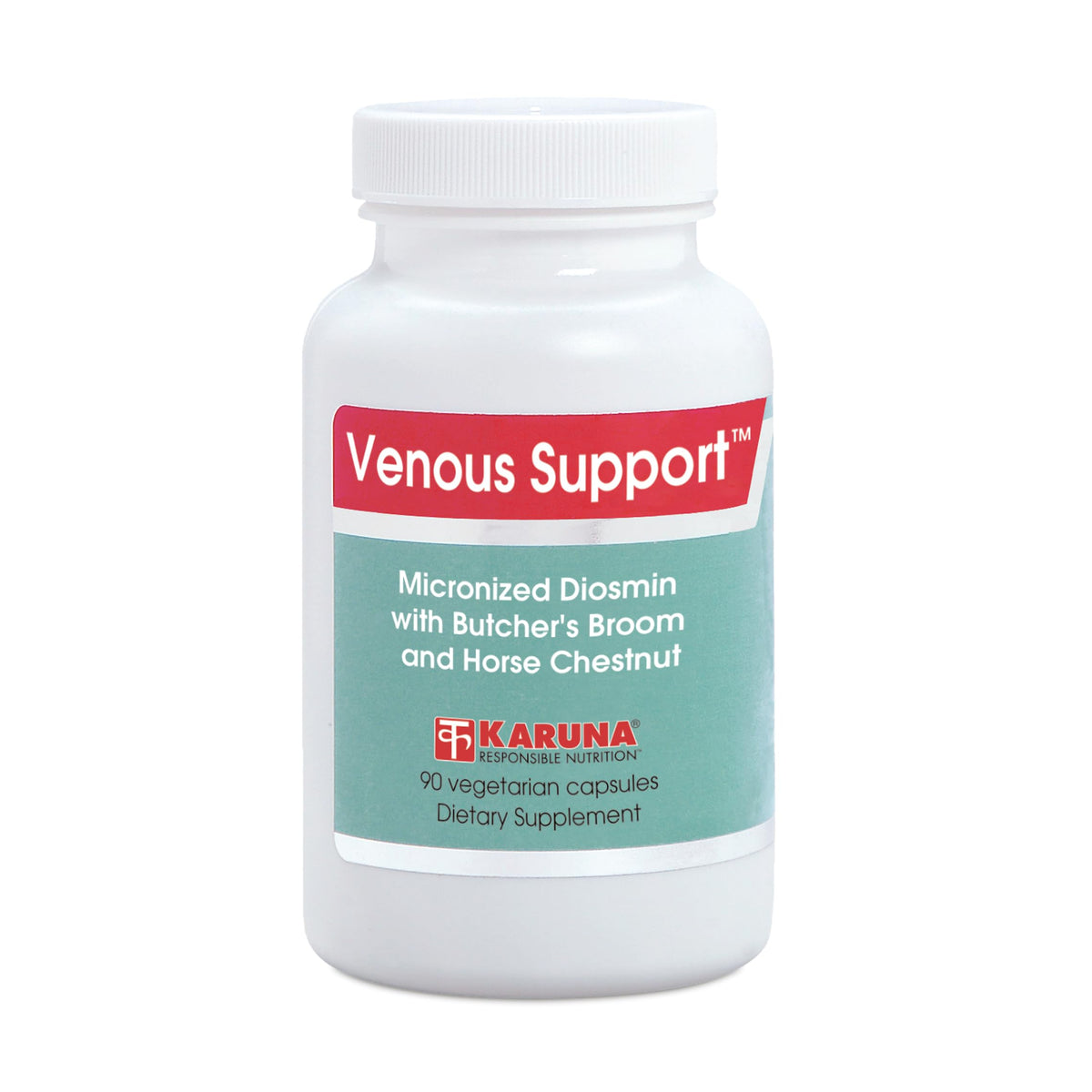 Karuna Venous Support bottle displaying 90 capsules for daily circulation support