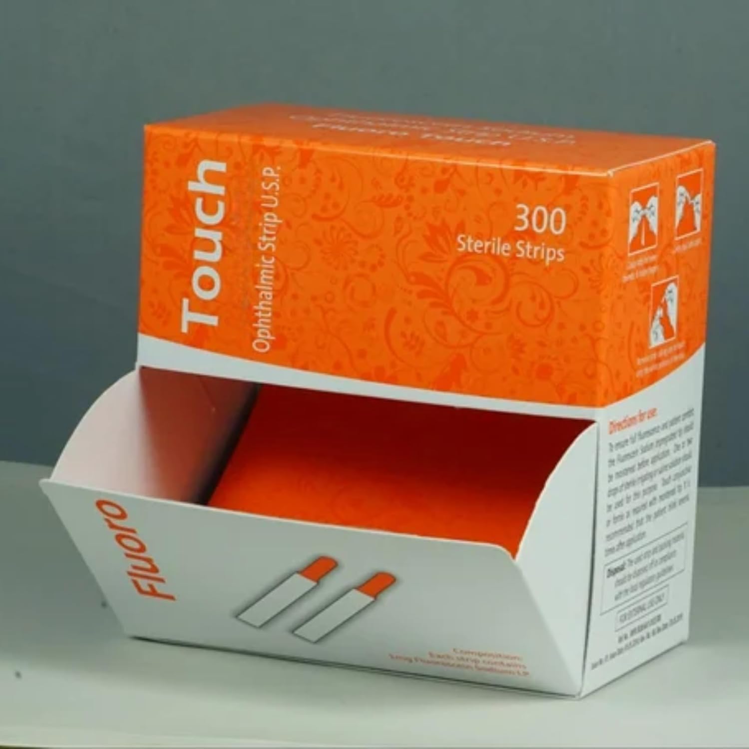KASHSURG ophthalmic Fluoro Touch Strips packaging shows single-pouch design for clean handling