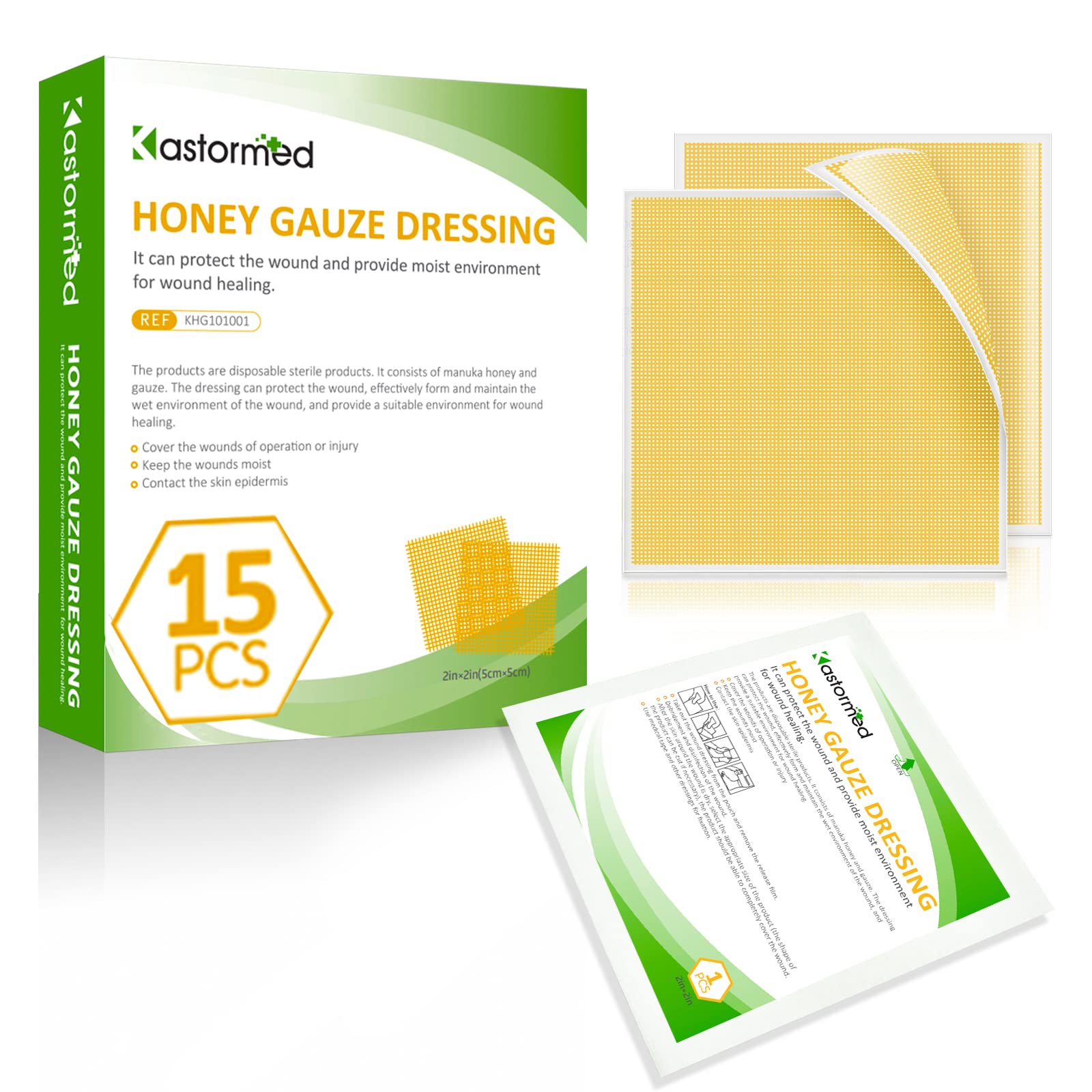 kastormed Manuka honey gauze 2x2 dressing pack of 15 for versatile wound care