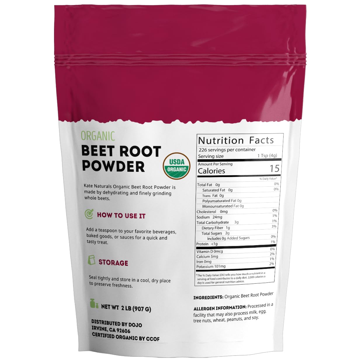 Scoop of Kate Naturals beet root powder showing fine texture for easy mixing.
