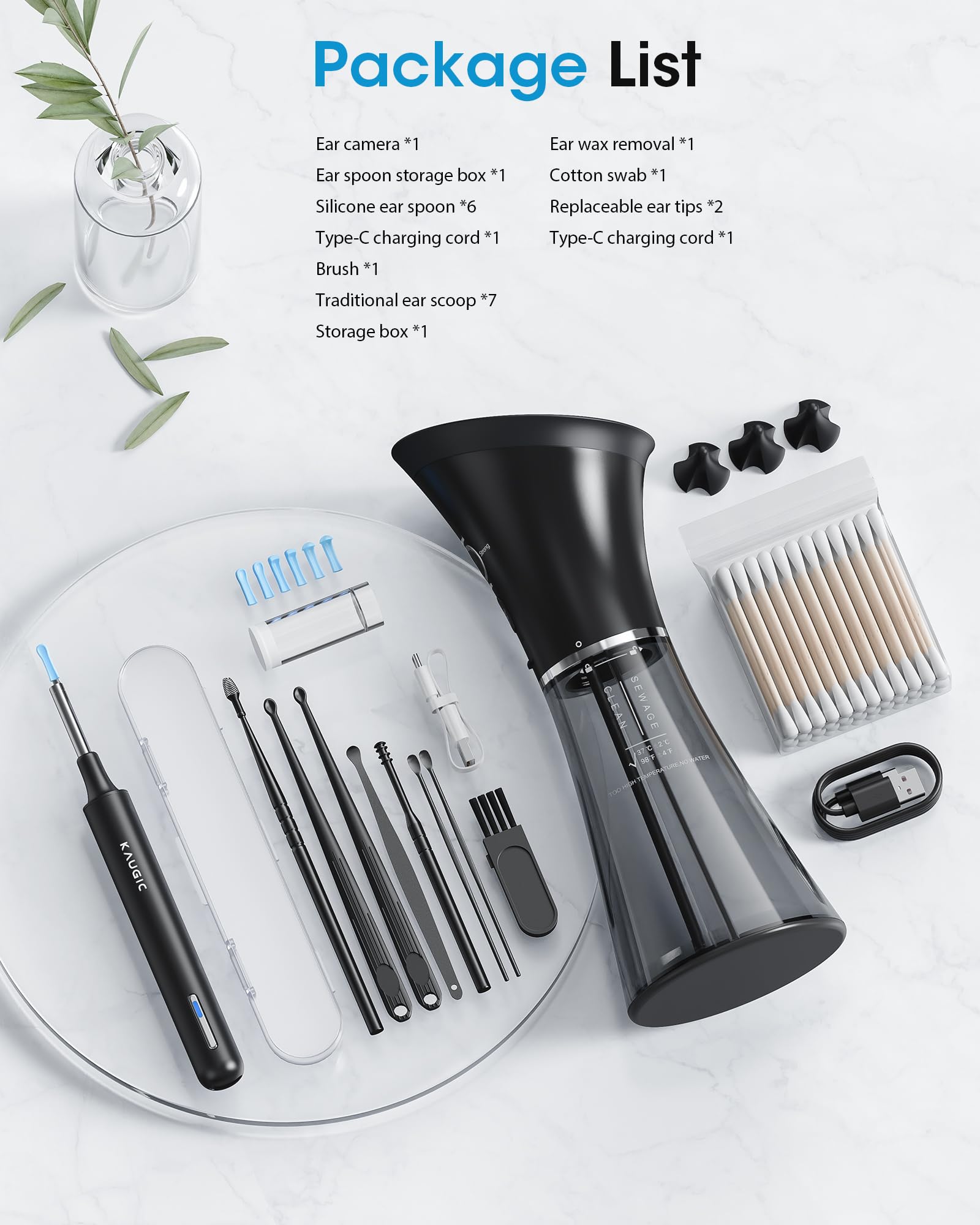 Kaugic camera kit accessories included for easy home ear care