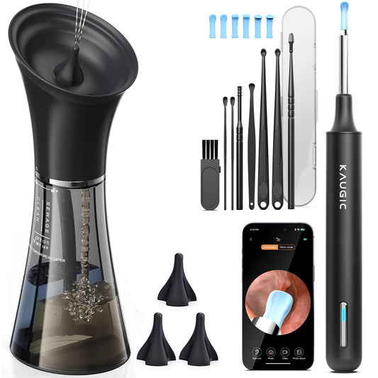 Kaugic ear wax removal kit with camera in use for guided cleaning