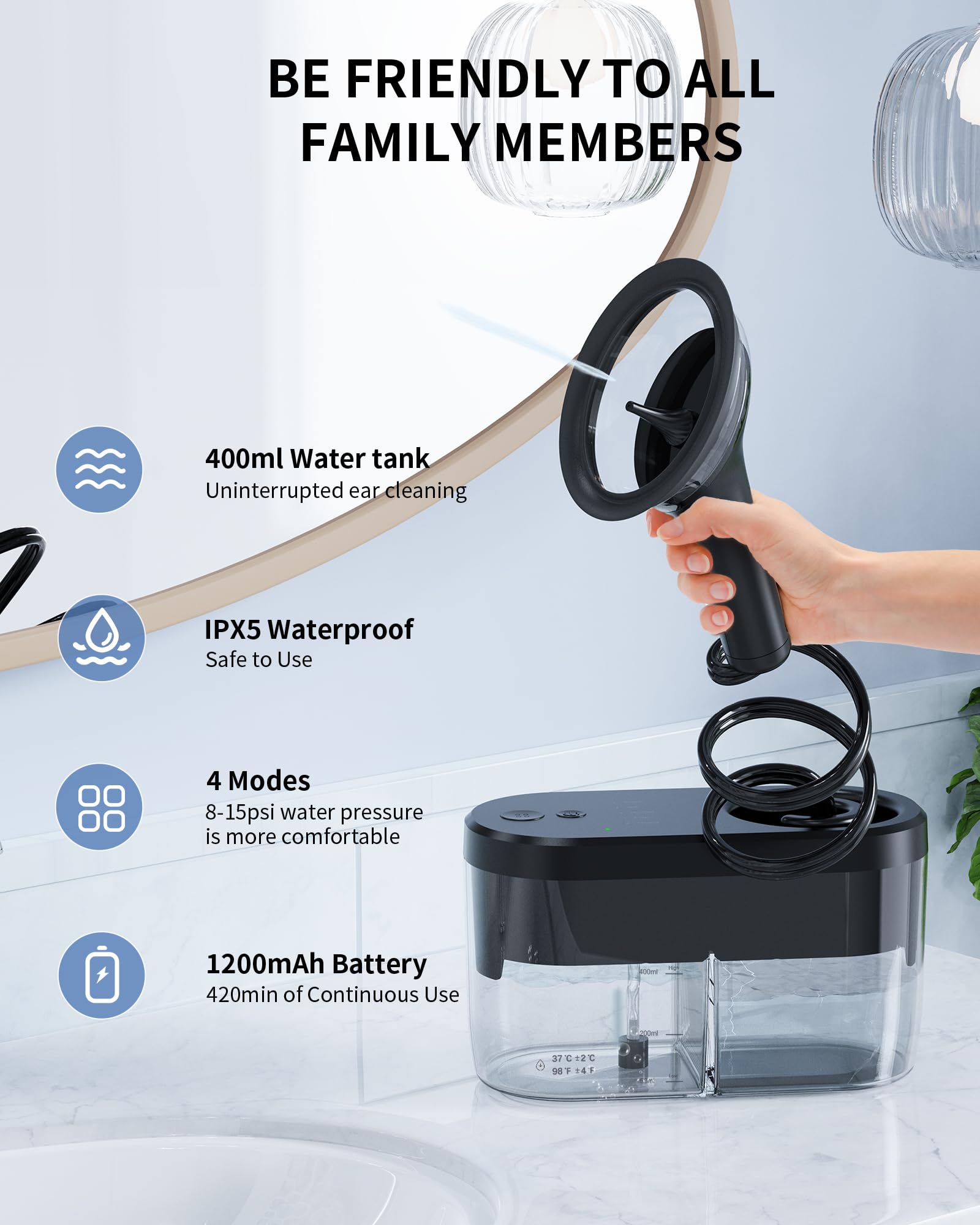 KAUGIC four-modes cleaning system demonstrates soft to strong pressure options.