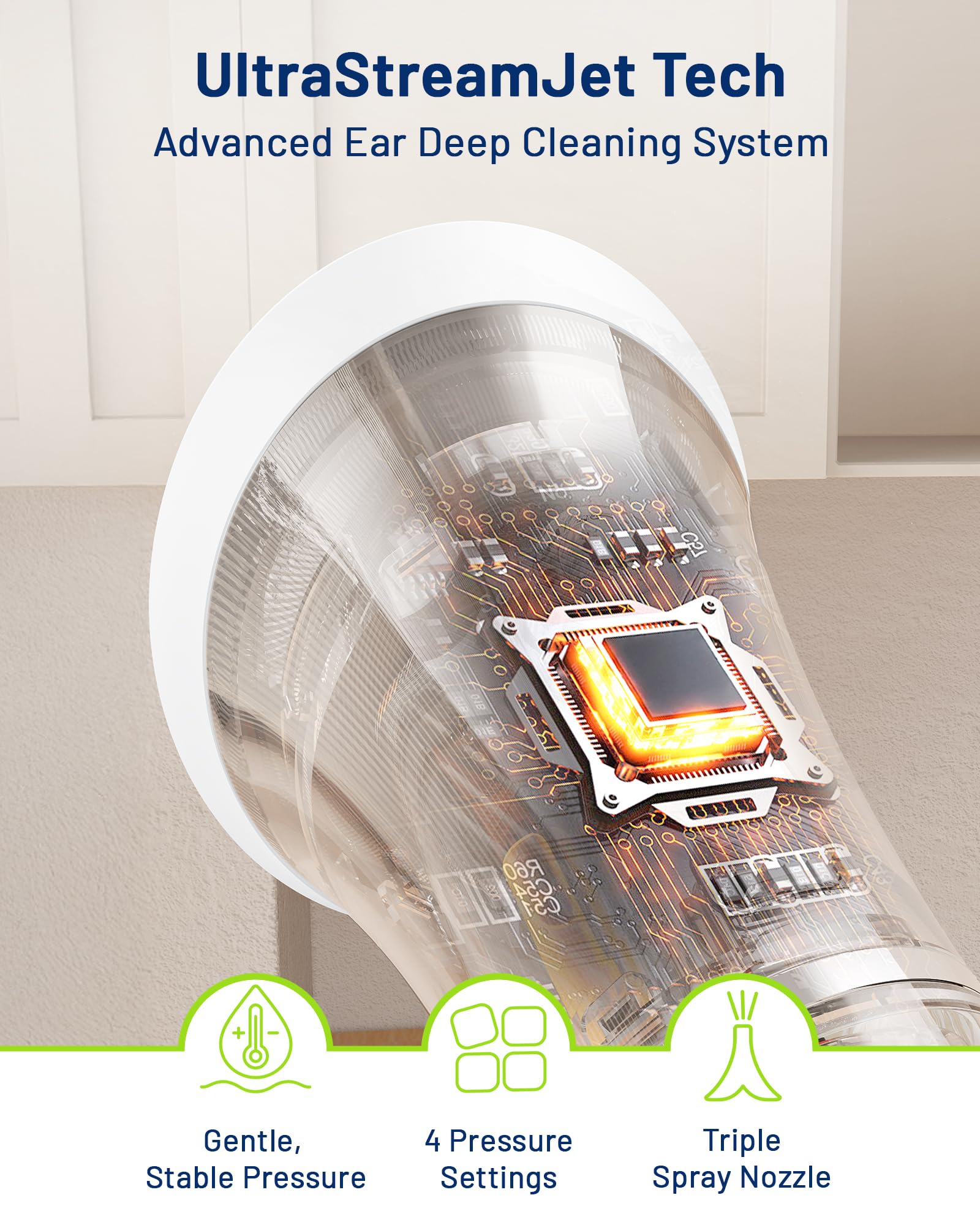 KAUGIC four-pressure-settings personalize ear cleaning for comfort