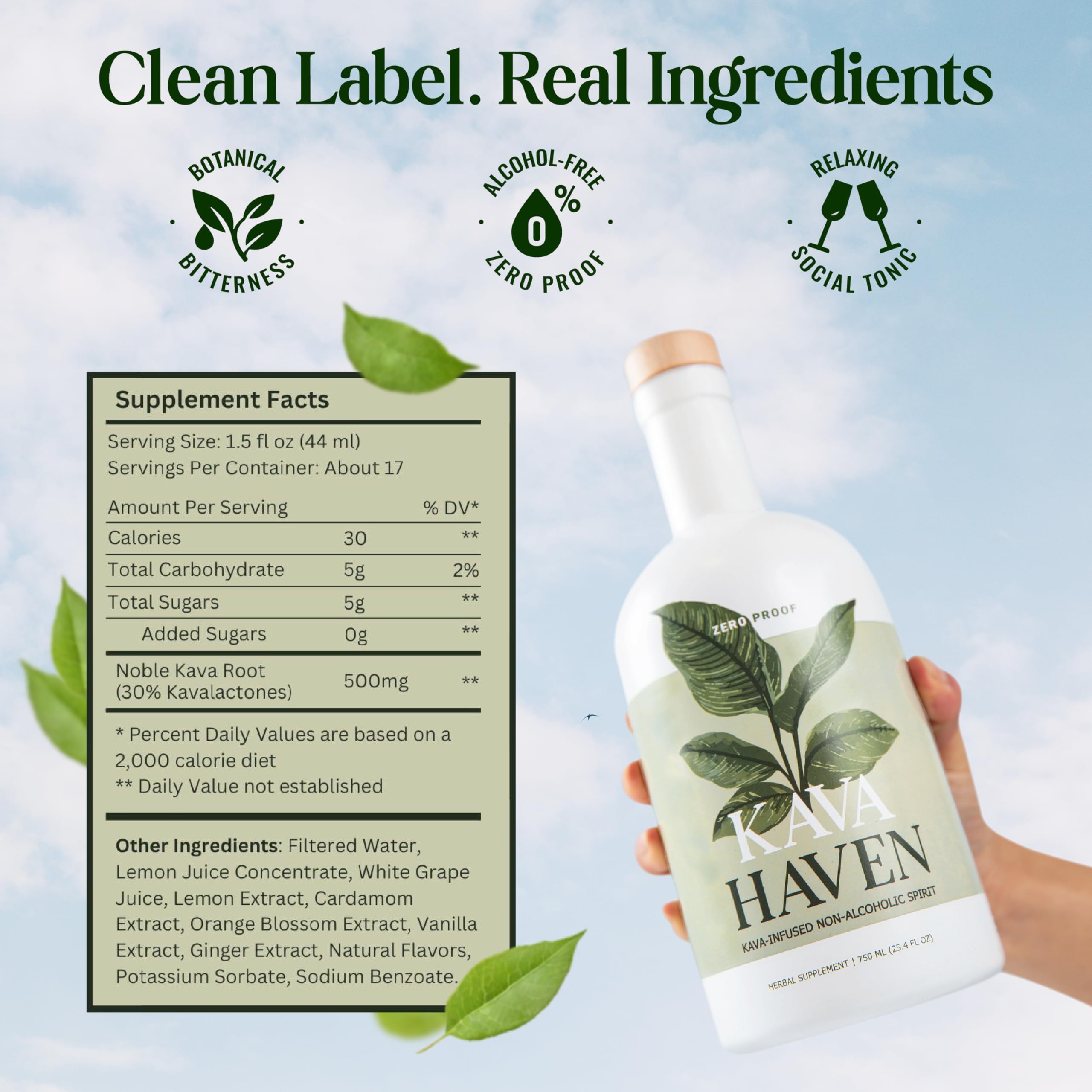 Kava Haven Lemon Ginger glass on ice ready for a refreshing mocktail