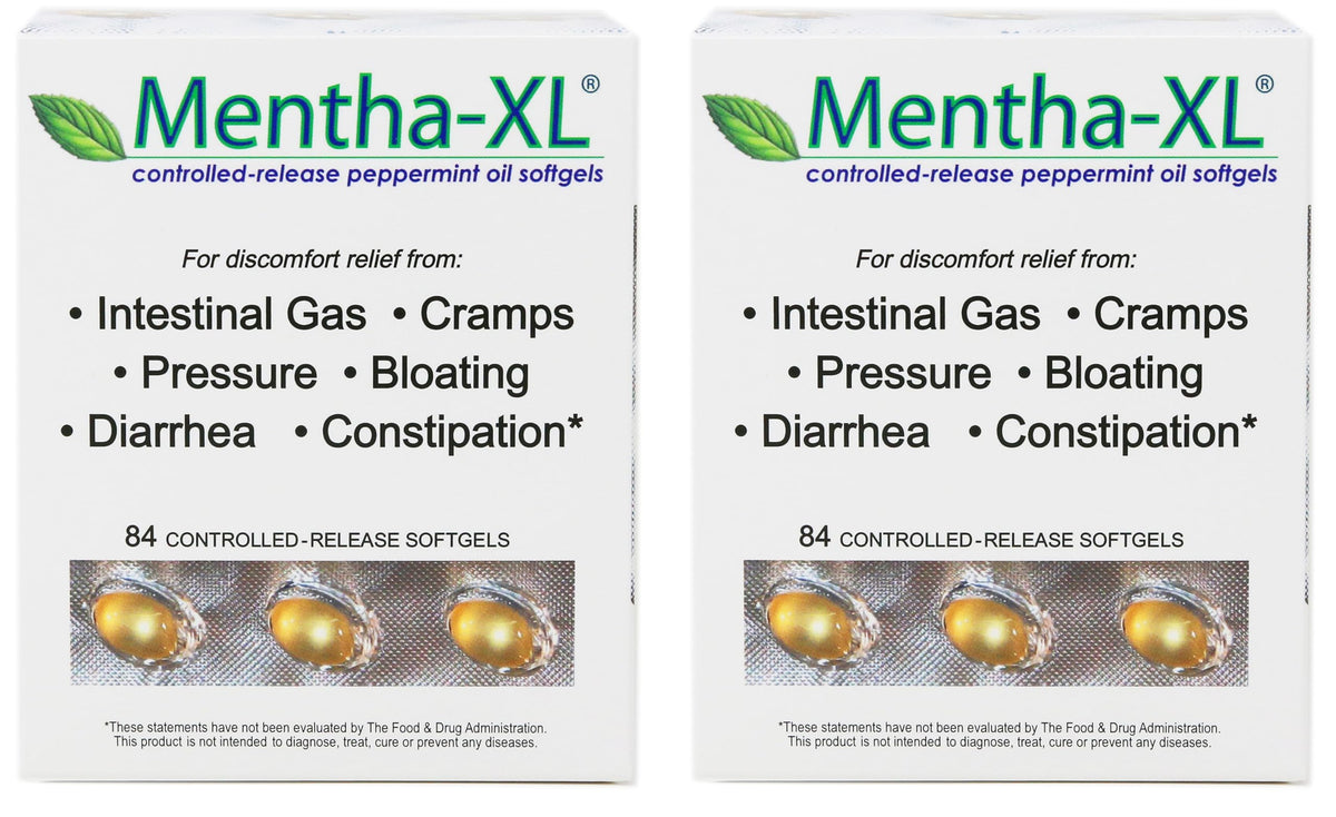 Kaxilu Mentha-XL peppermint oil softgels bottle front for easy daily use.