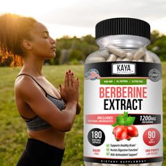 Kaya Naturals Berberine HCL bottle in a daily wellness setup.
