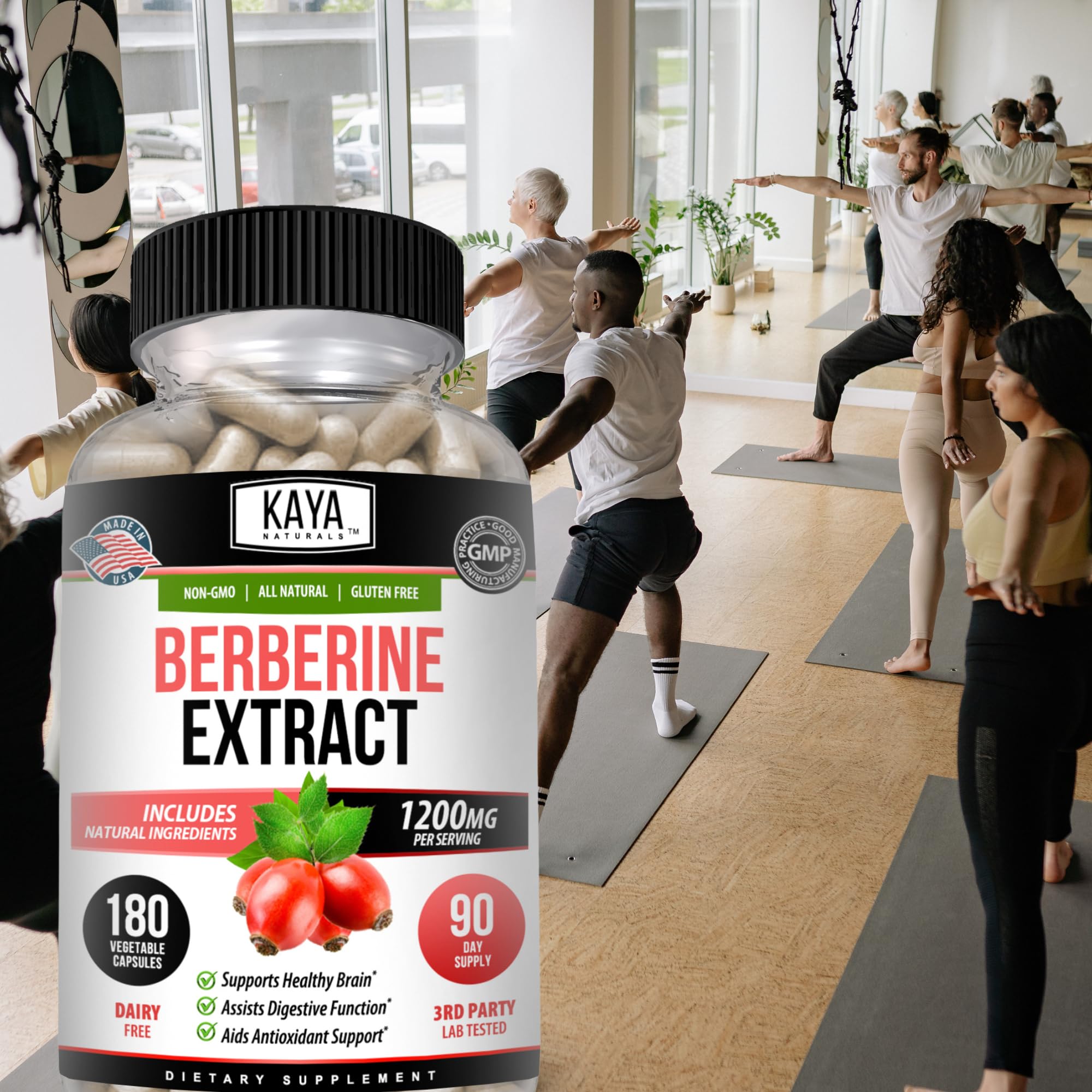 Kaya Naturals Berberine HCL ingredients list indicating a clean formula.