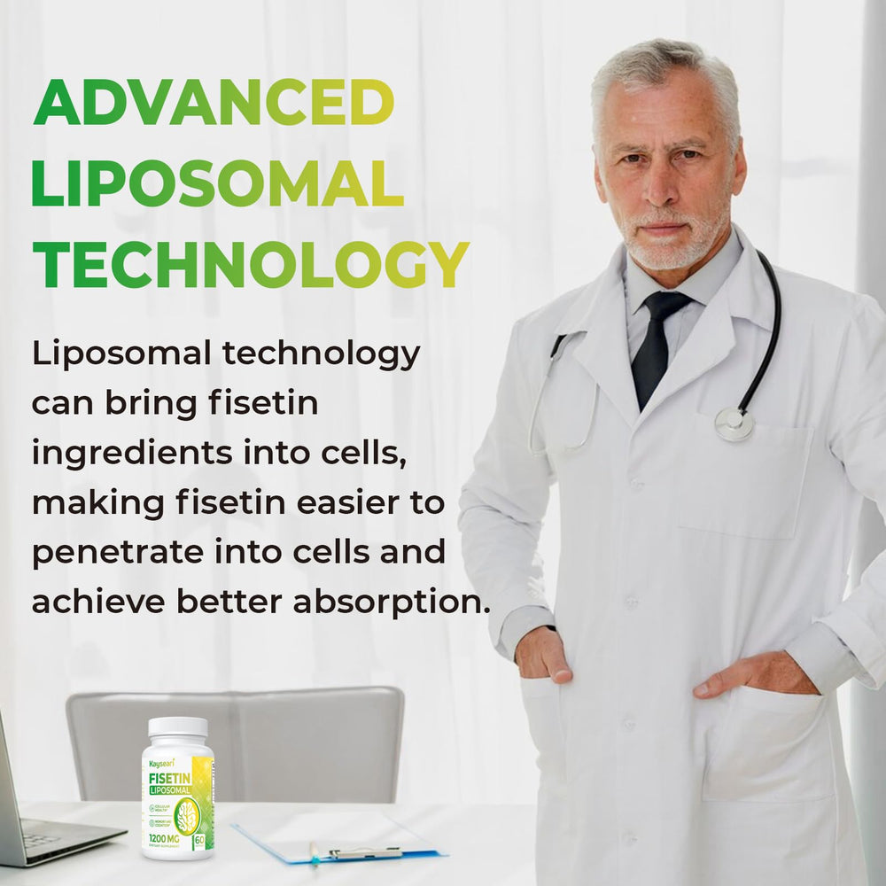 Kayseari Fisetin bottle pour demonstrates daily dosing convenience.