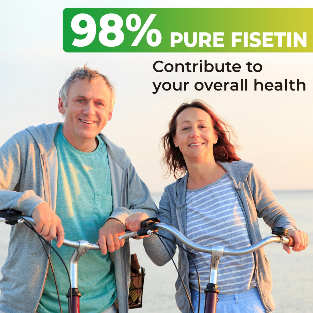 Kayseari Fisetin capsules close-up highlighting 1200mg dose and purity.