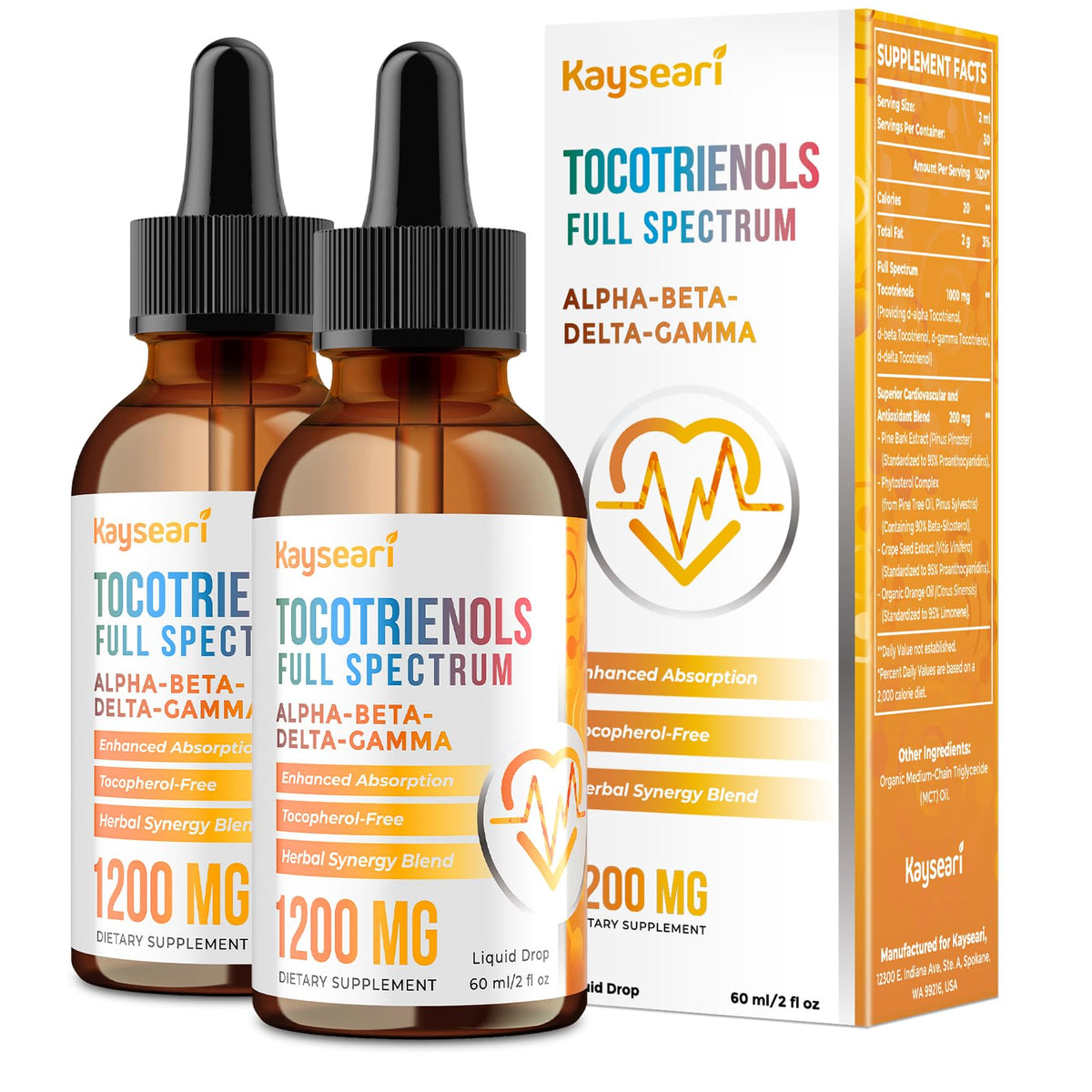 Kayseari tocotrienols bottle showing full-spectrum blend for antioxidant support