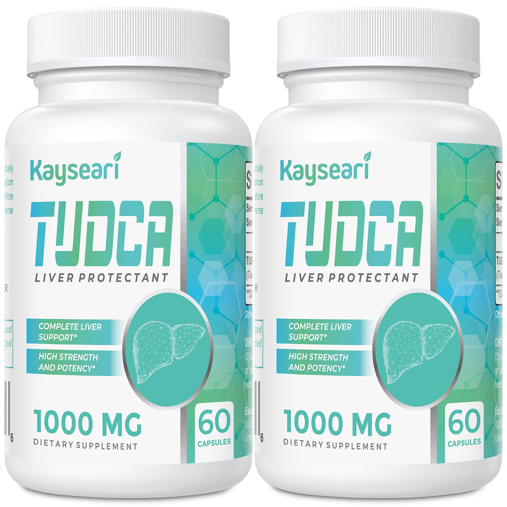 Kayseari TudCA bottle and capsules showing 1000mg per serving for digestion support