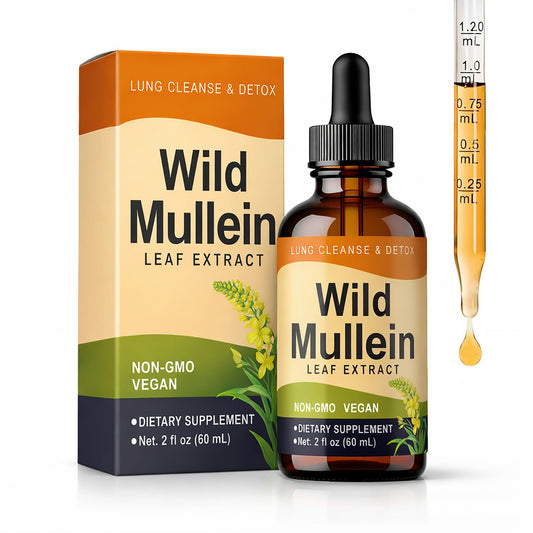 KBKTWOLT Wild Mullein Drops bottle shows a gentle herbal blend for everyday respiratory support.