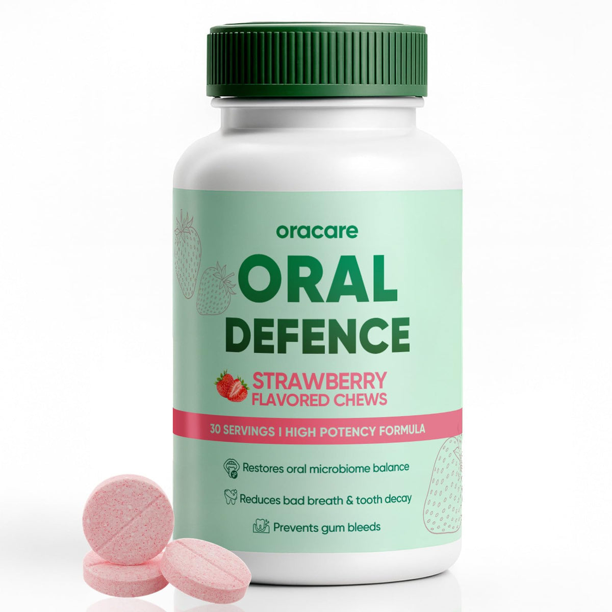 KBSBUBB Oracare strawberry chew for daily fresh breath support.