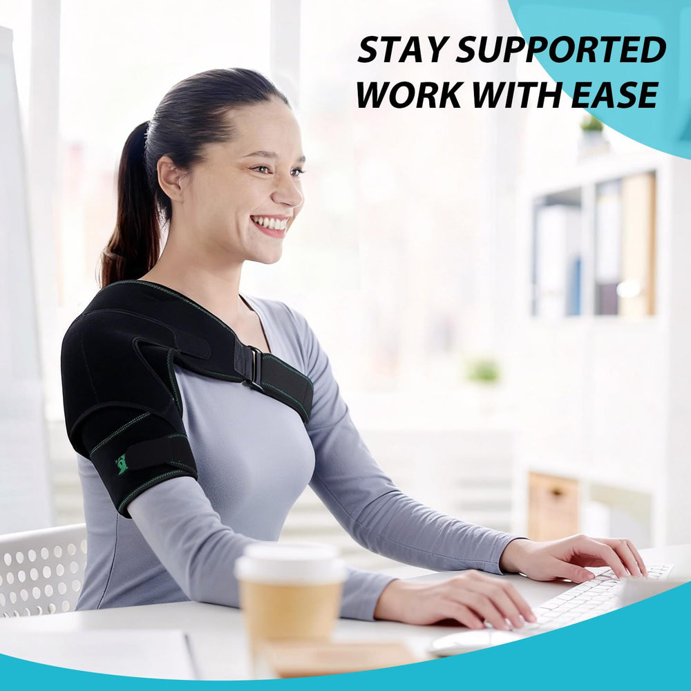 Soft fabric on the KD Shoulder Ice Pack Brace protects skin during wear