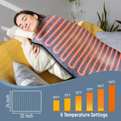 Kdti 32x24 king-size pad laid across shoulders and back.