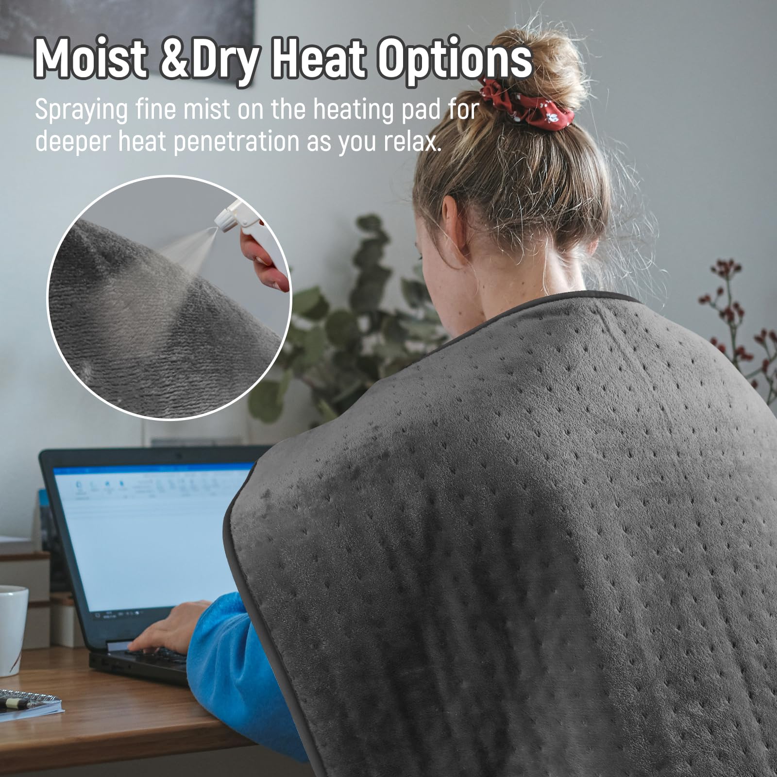 Kdti Extra Large Heating Pad six heat settings for personalized warmth.