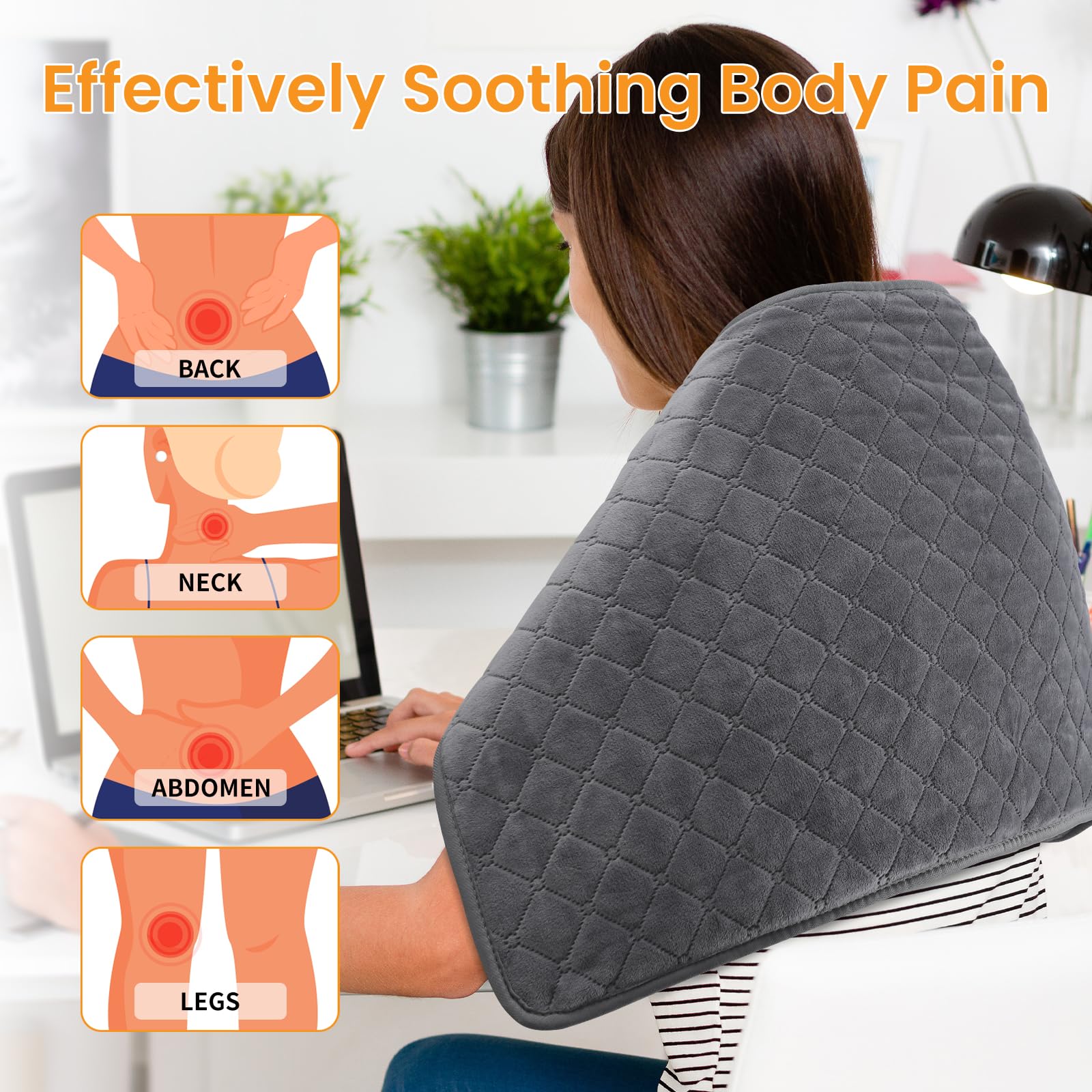 Kdti heating pad neck-shoulder area delivers soothing heat for tension relief.