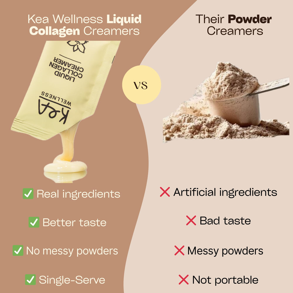 Kea Wellness latte being poured into water for a flavorful collagen boost.