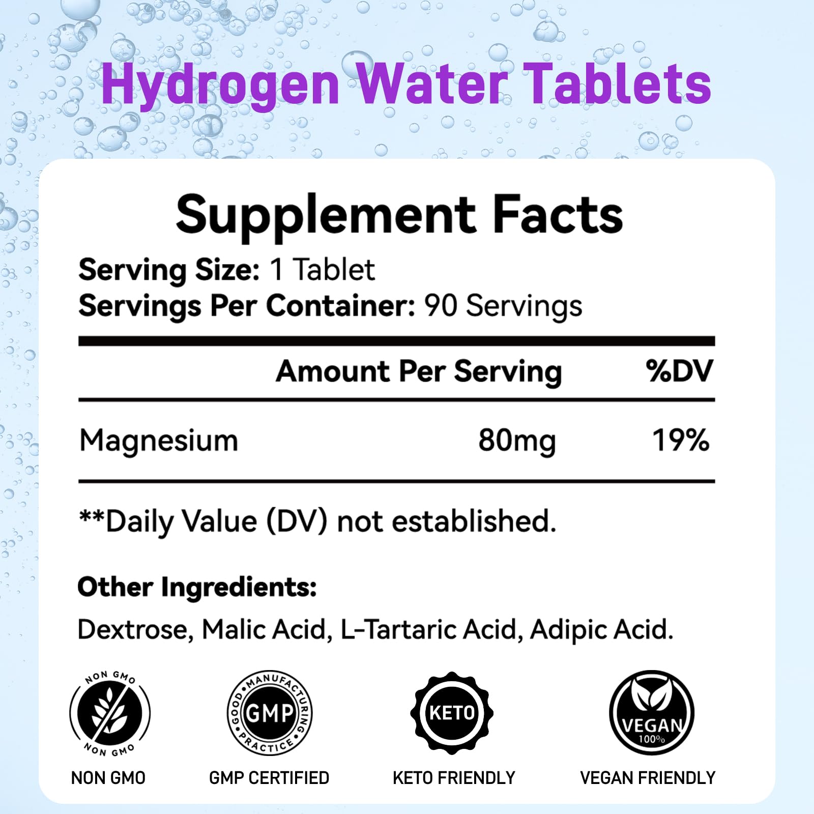 Kedicy hydrogen tablet dissolving in water delivering up to 8 PPM.