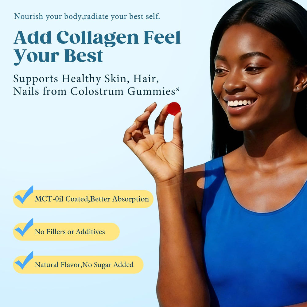 KEDISOM Colostrum Gummies pour into hand illustrates a two-gummy daily serving.