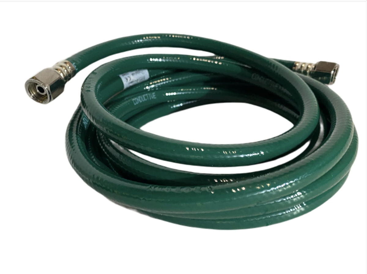 Keebomed green oxygen hose 118in with DISS connectors on both ends, sterile and reliable.
