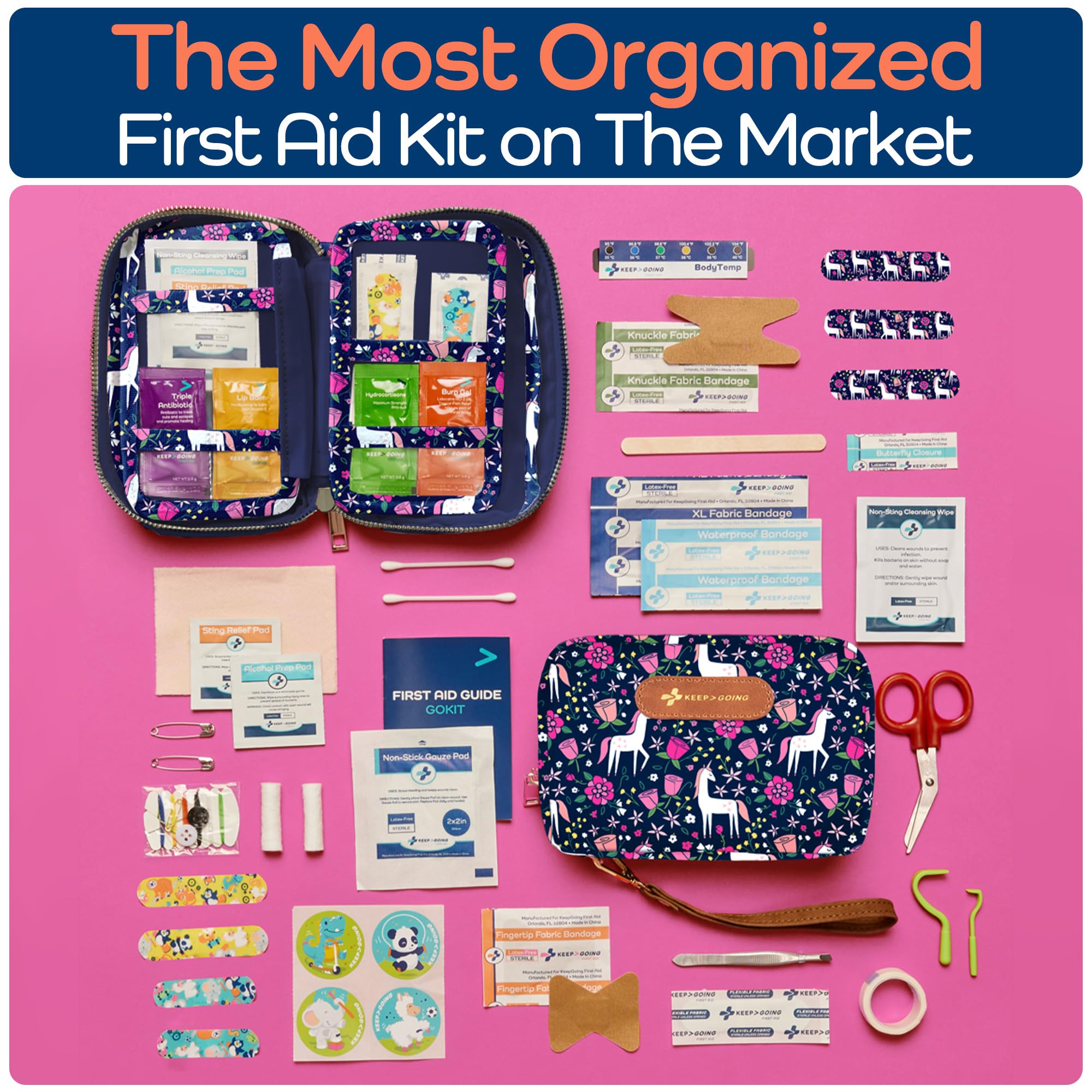 KeepGoing Diaper bag-friendly kit keeps handy first aid for little mishaps.