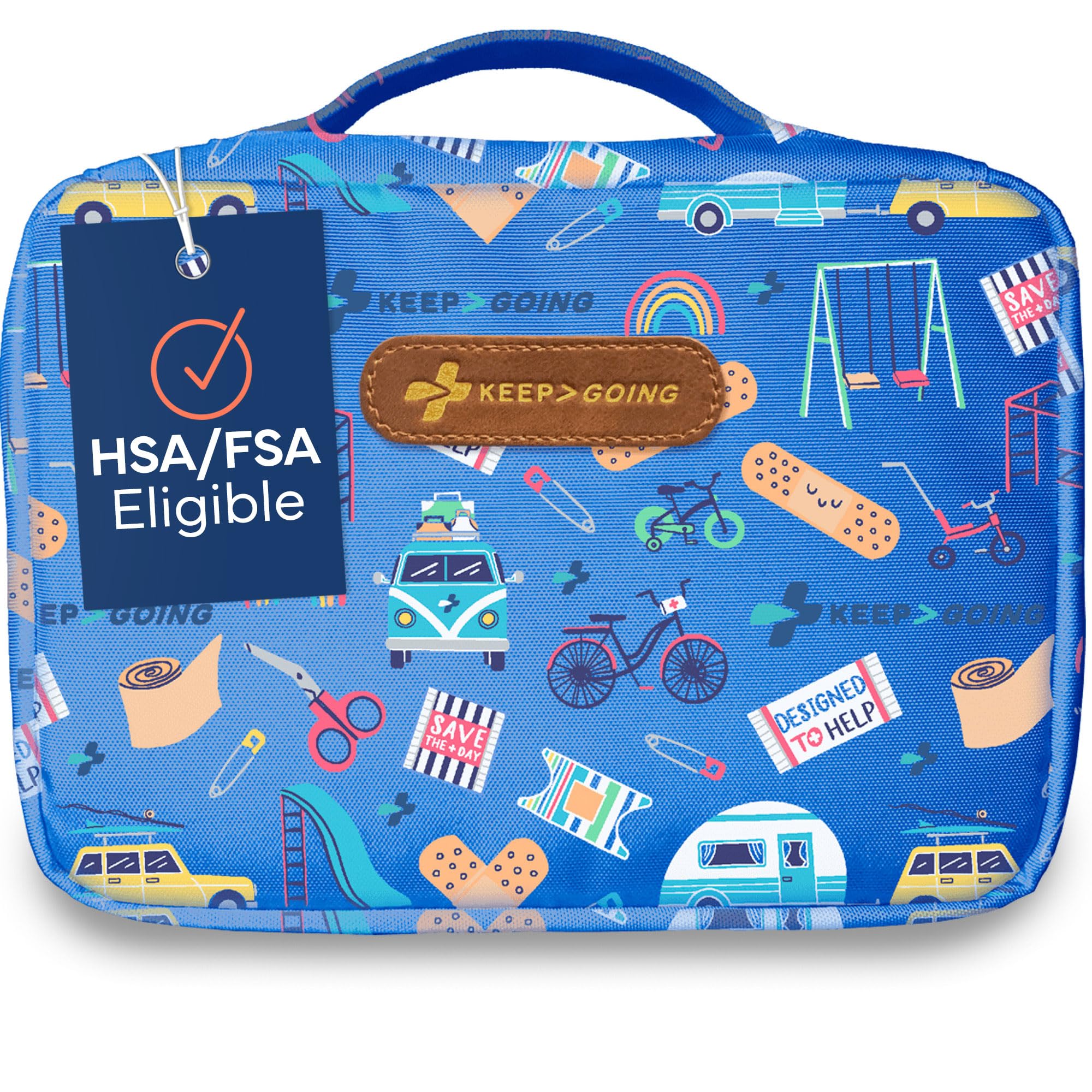 KeepGoing large first aid kit open case showing 270-piece contents for quick family care.