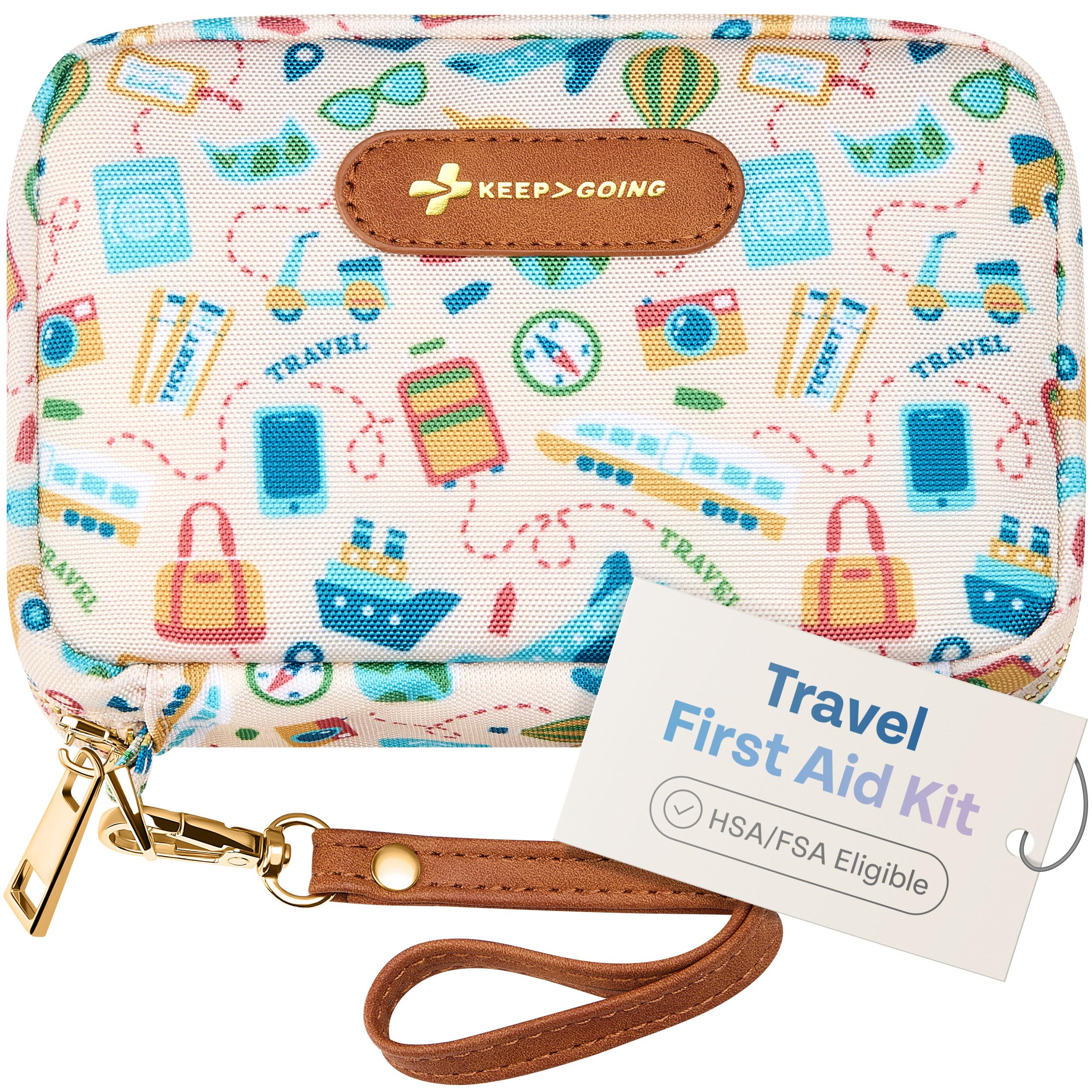 KeepGoing travel first aid kit case in car trunk for quick access.