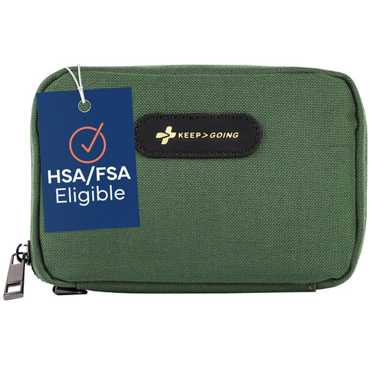 KEEP>GOING travel first aid kit for kids in a compact case, ideal for on-the-go.